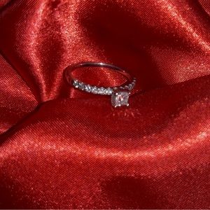1/2 CT.  Natural Diamond Princess Cut Engagement Ring White Gold Diamond Band